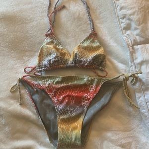 Rainbow snakeskin Hurley string bikini